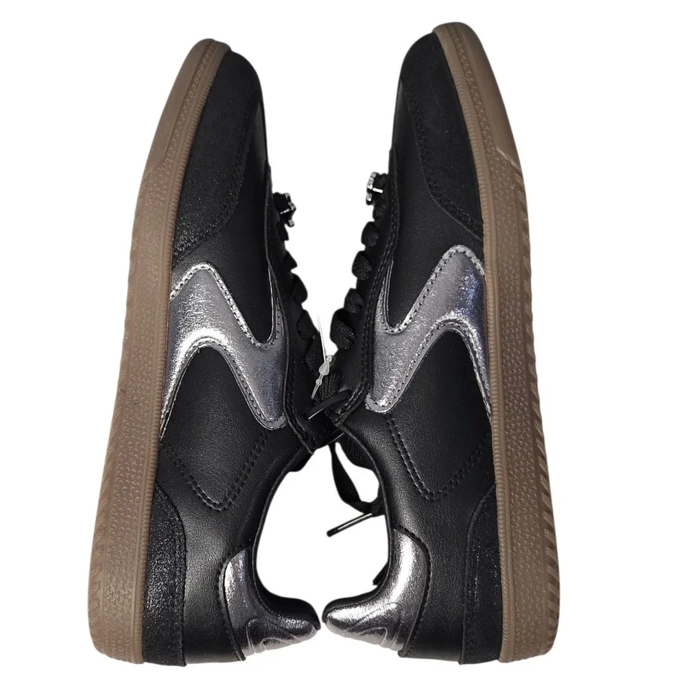 Skechers Hotshot Cool Glow Sneakers Women 7.5 Black Silver Memory Foam Shoes NEW